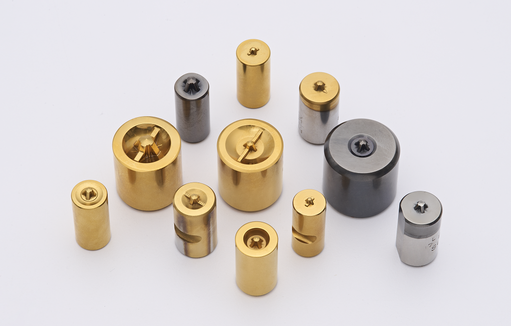 Primarily utilized for the final forming of the screw head and the precise shaping of the recess structure. It is made of high speed steel and classified as a replaceable consumable die component.StandardJIS、ANSI、DIN、ISO、BS、GBHead StyleFlat head、Pan head、Oval head、Binding head、Round head、Truss head、Button head、Hex head、Cheese head or othersMaterialM2 (SKH51)、M35(SKH55)、M42 (SKH59)Diameter●Metric Unit : 12 mm, 14 mm, 18 mm, 23 mm, 25 mm, 30 mm●Imperial Unit : 7/16&Prime;, 9/16&Prime;, 7/8&Prime;, 1&Prime;, 1-1/4&Prime;●Other: 13 mm, 17 mm, 19 mm, 20 mmCoating TypeTIN、TICN、TIALN、ALCRONARemarkCustomized as required